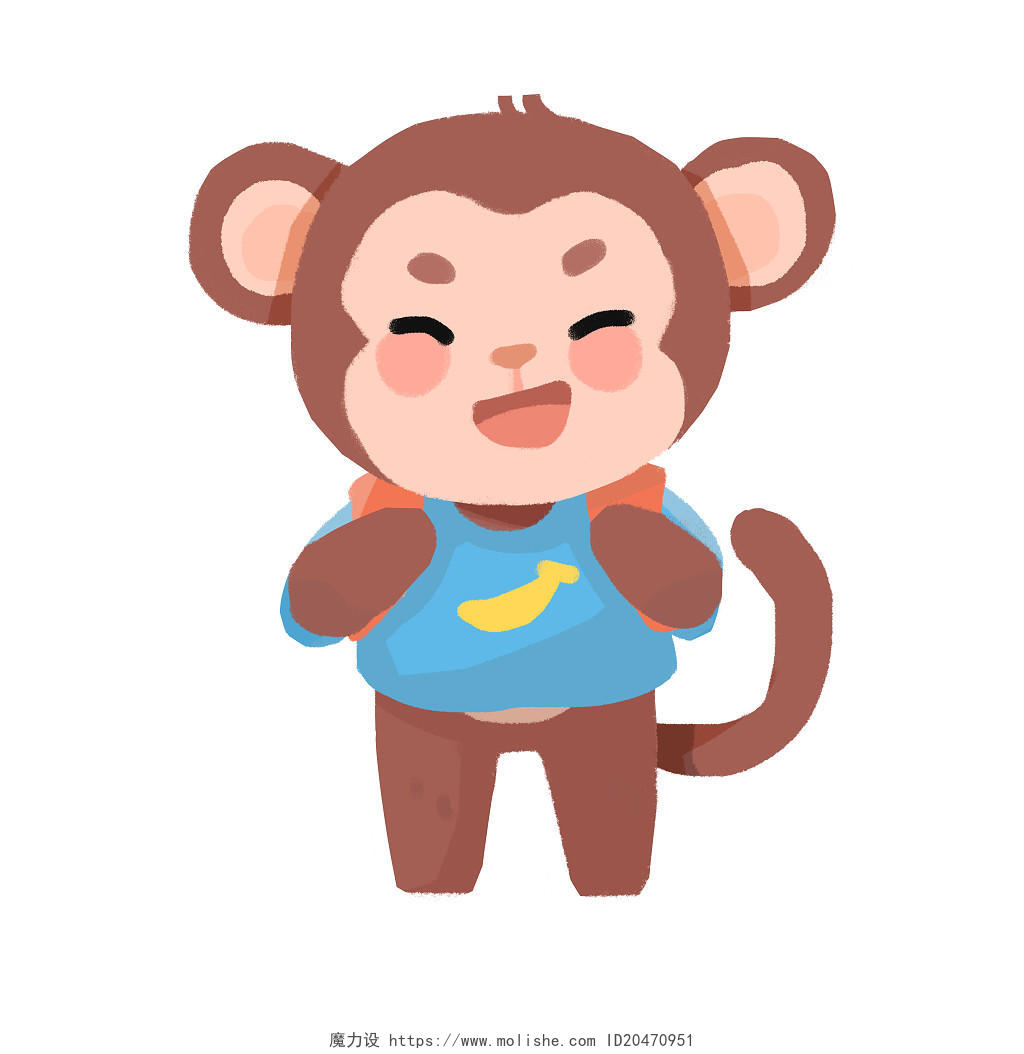 手绘卡通动物猴子背书包免扣元素猴子元素